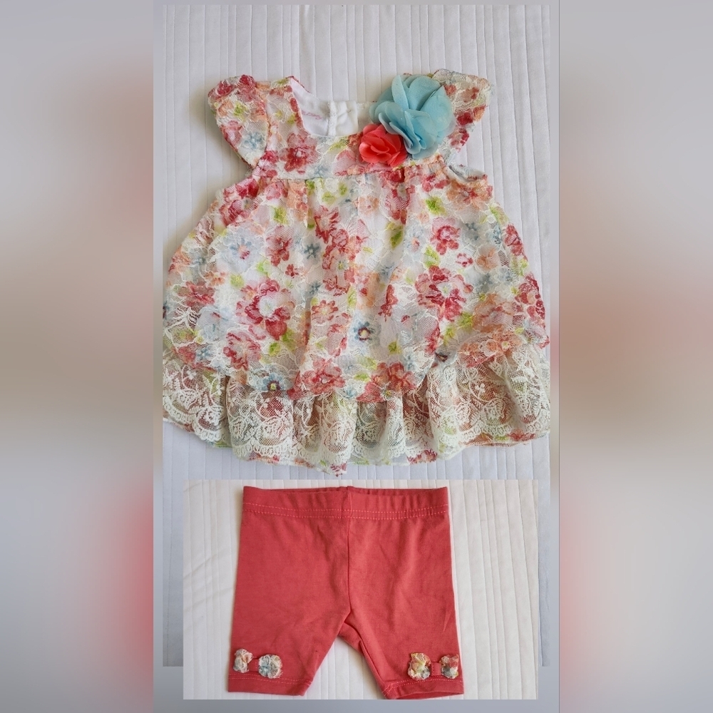 Nanette Baby Floral Toddler Dress With Shorts W/ Floral Bow Accents 0-3m